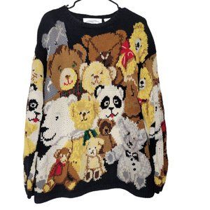 Vintage 1995 Eagle's Eye Heavy Knit Teddy Bear Themed Sweater Size XL